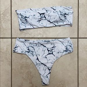 Marble two piece with high waisted bottoms